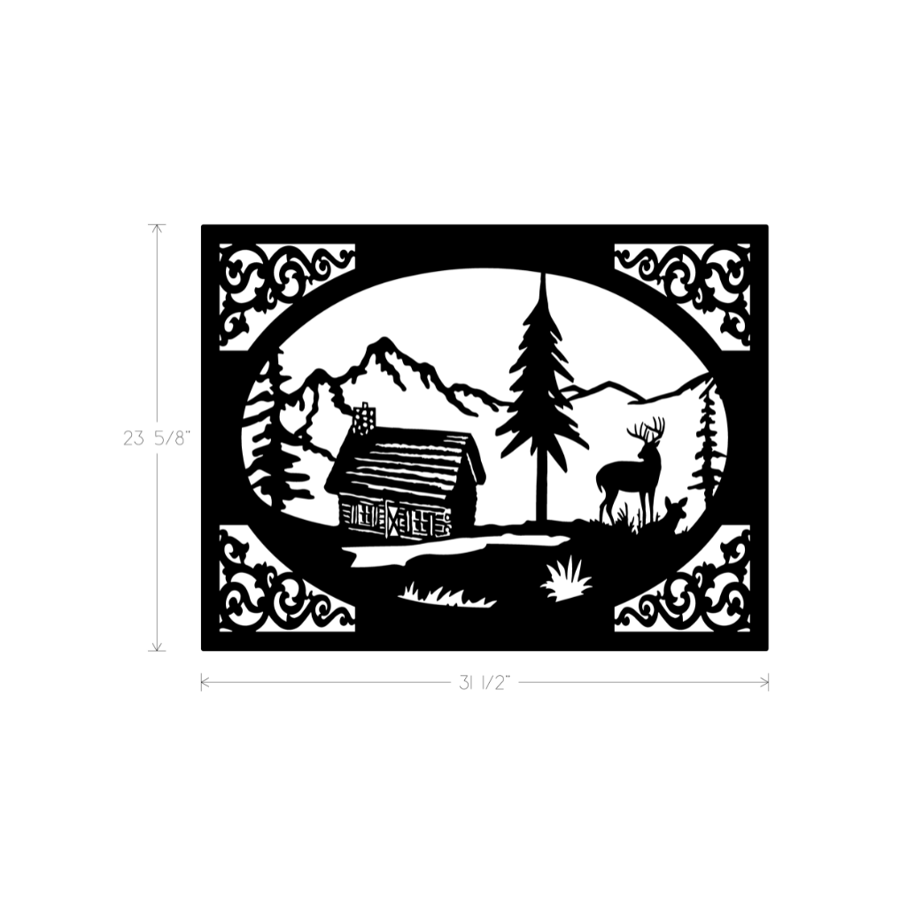 Metal Art - Cabin with Deer and Fawn