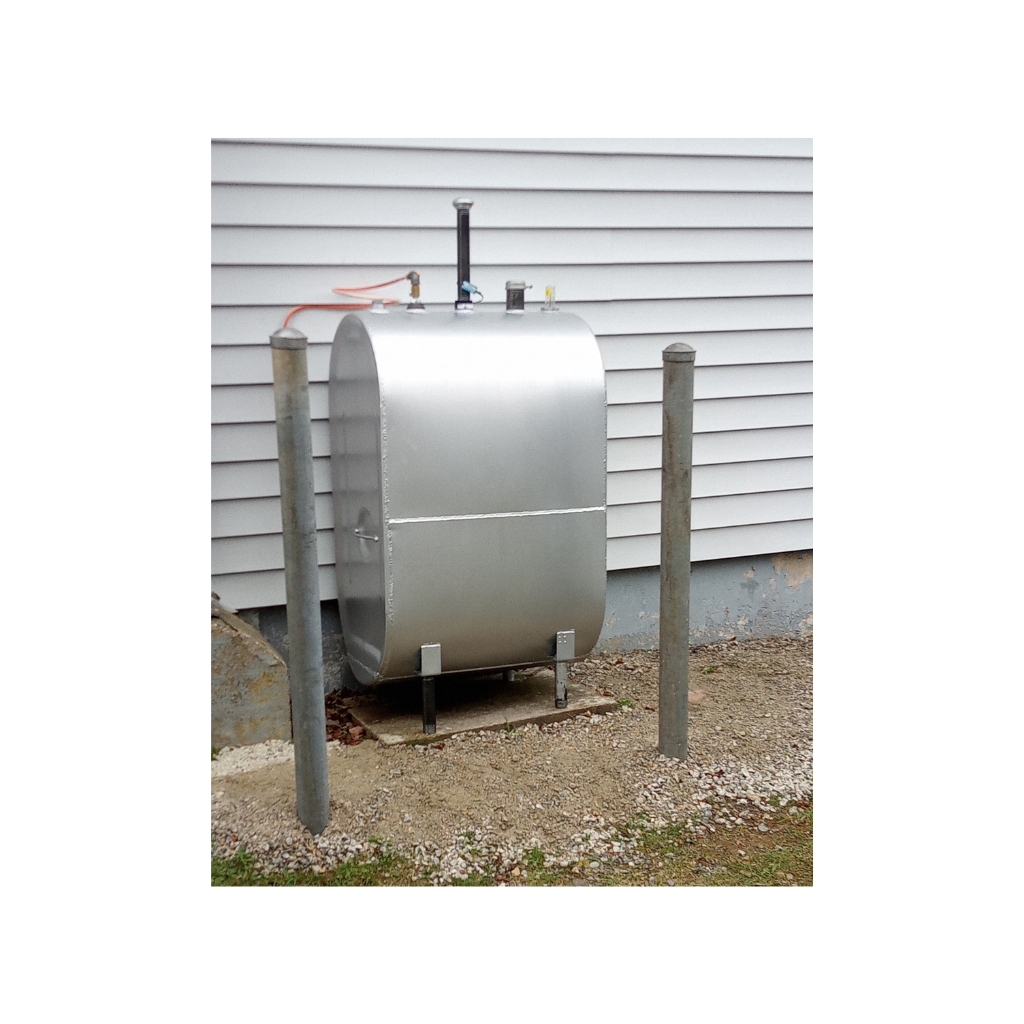 Standard Outside Oil Tank Installation 100 gal Primer Coated Tank. Includes Oil Line Protection with Haseloh Fuel Oil Safety Valve™.